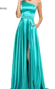 Sherri Hill satin aqua dress